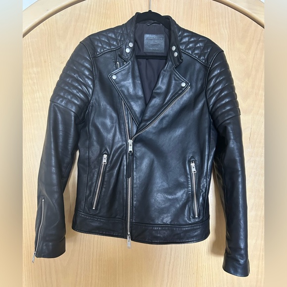 All Saints Black Bomber Jacket with Quilted Panels - Picture 1 of 5